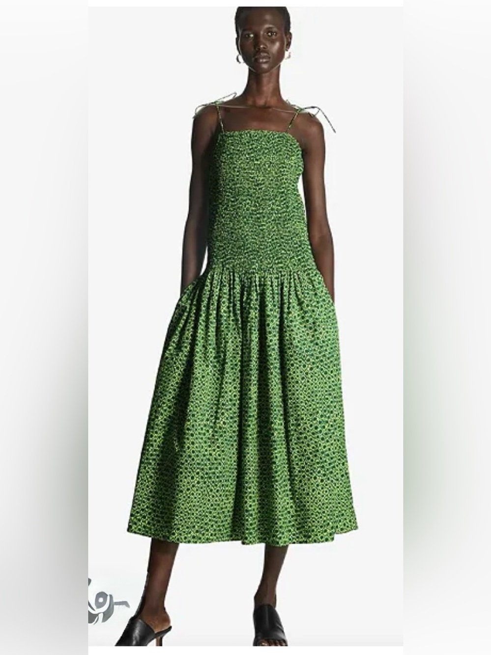 COS Green Smocked Sleeveless Midi Dress Straps Summer size M excellent condition - Picture 6 of 9